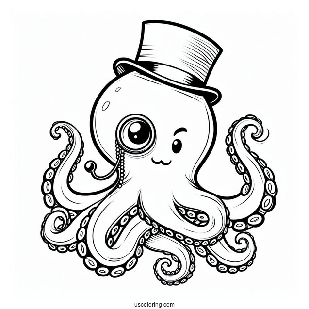 Octopus Coloring Page With Monocle And Top Hat