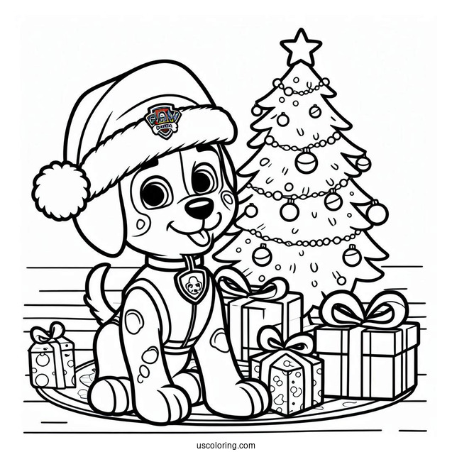 Paw Patrol Dog Around Christmas Tree To Color