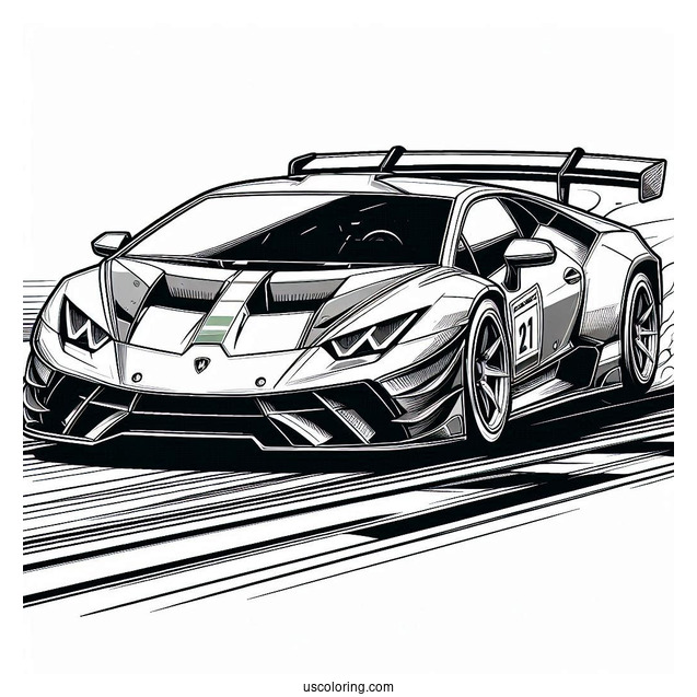 Lamborghini Sports Car On Race Track To Color