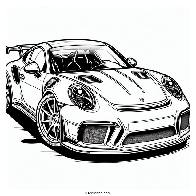 Easy Porsche Coloring Page GT3 RS Outline For Kids