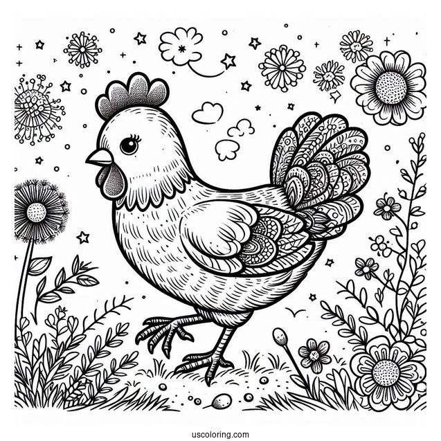 Detailed Chicken Coloring Page