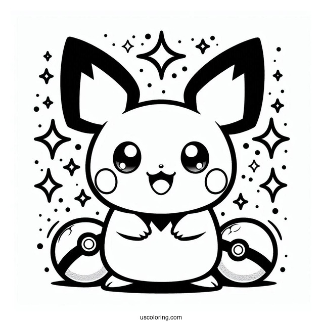 Kawaii Pichu Coloring Page With Pokeballs In The Background