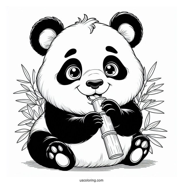Adult Panda Eating Bamboo Coloring Picture