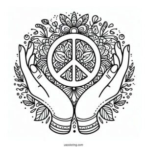 Hands Holding A Peace Coloring Page