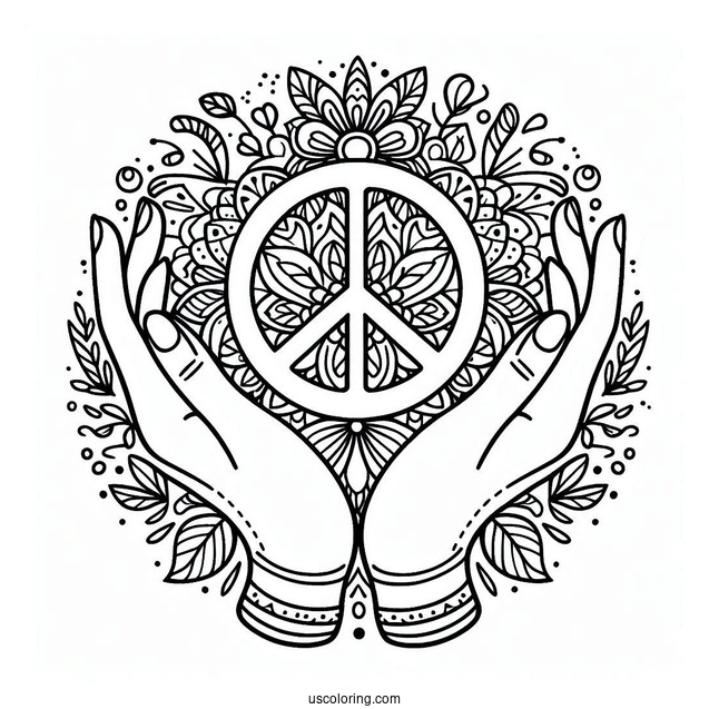 Hands Holding A Peace Coloring Page