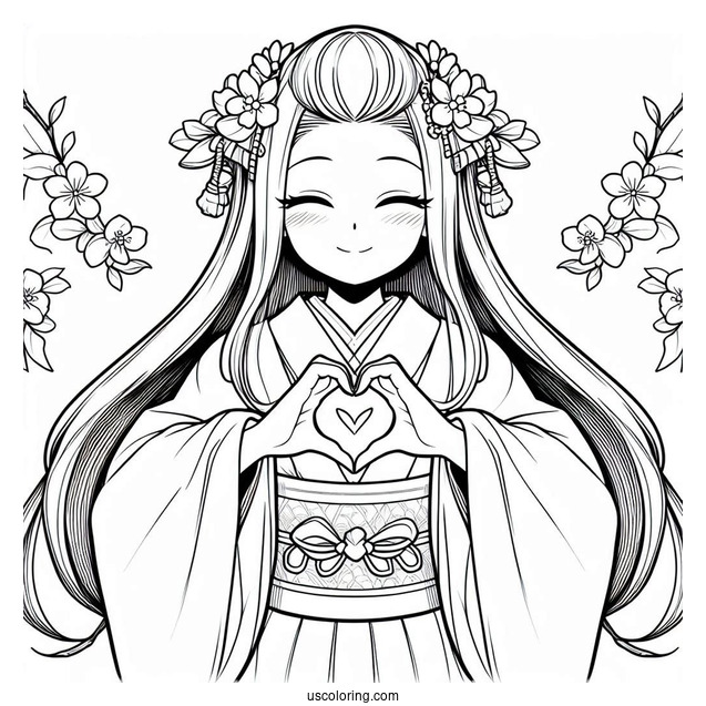 Nezuko Coloring Page Kamado Forming Heart With Her Hands