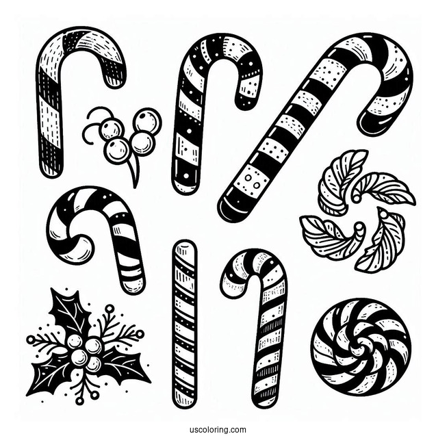 Simple To Color Candy Cane For Kids