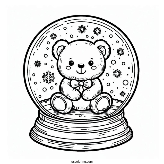 Simple Teddy Bear Snow Globe Coloring Page For Kids