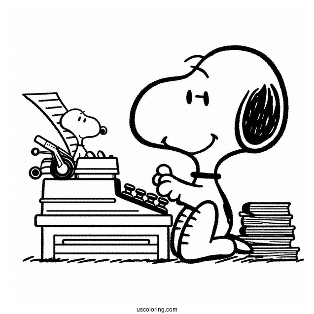 Snoopy Writing On Type Writer To Color