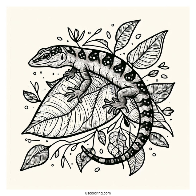 Sand Lizard Coloring Page On Leaf