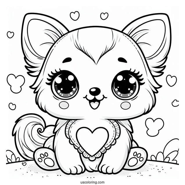 Kawaii Baby Chihuahua Coloring Page With Heart For Preschoolers