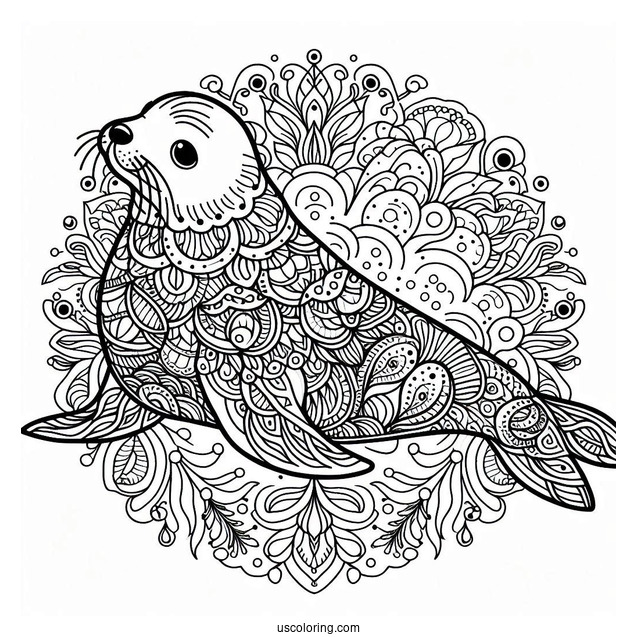 Majestic Seal Coloring Page Mandala