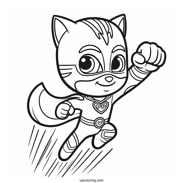 PJ Masks Coloring Page Of Catboy Fist Bump While Jumping