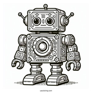 Detailed Square Toy Robot Coloring Sheet For Kids