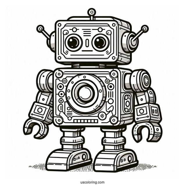 Detailed Square Toy Robot Coloring Sheet For Kids