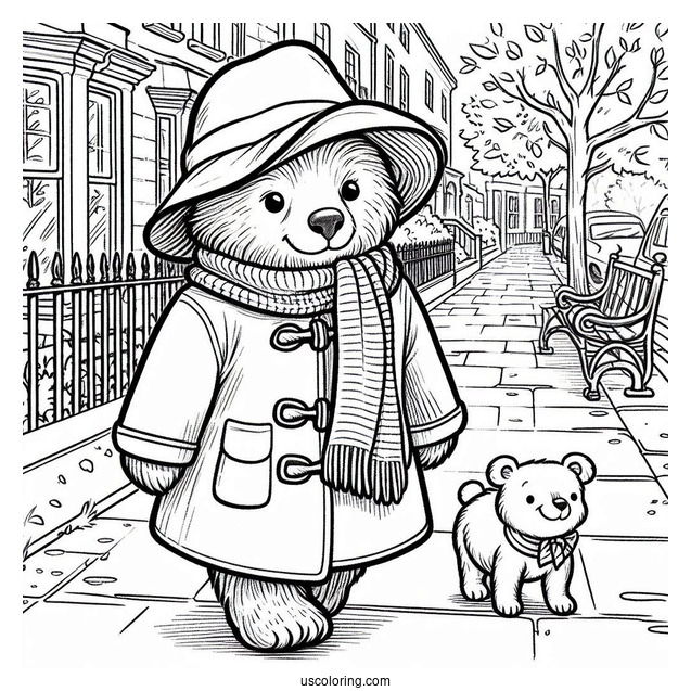 Paddington Coloring Page On The Sidewalk For Kids