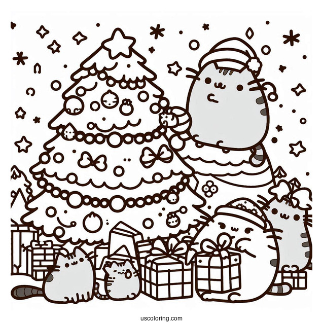 Pusheen And Friends Decorating Christmas Tree