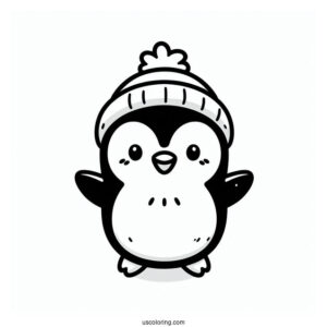 Cute Happy Penguin Coloring In For Preschoolers