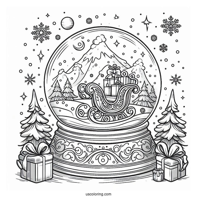 Grand Sleigh With Presents Snow Globe Coloring Page
