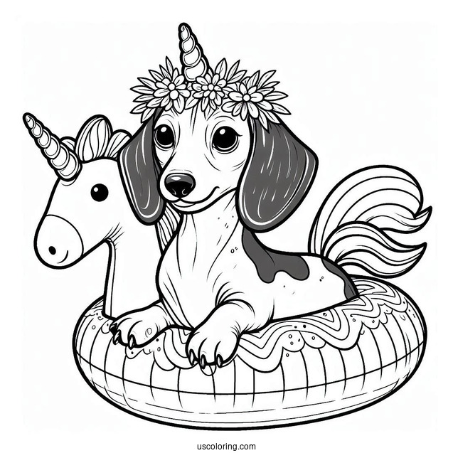 Dachshund Coloring Page On Unicorn Floatie