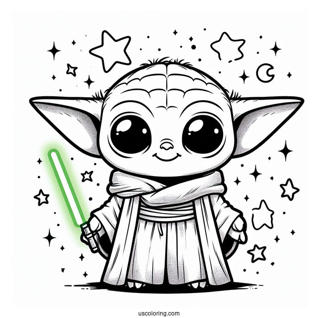 Kawaii Baby Yoda To Color