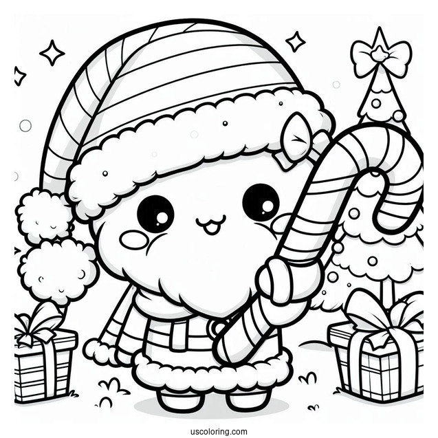 Kawaii Themed Santa With Candy Canes To Color