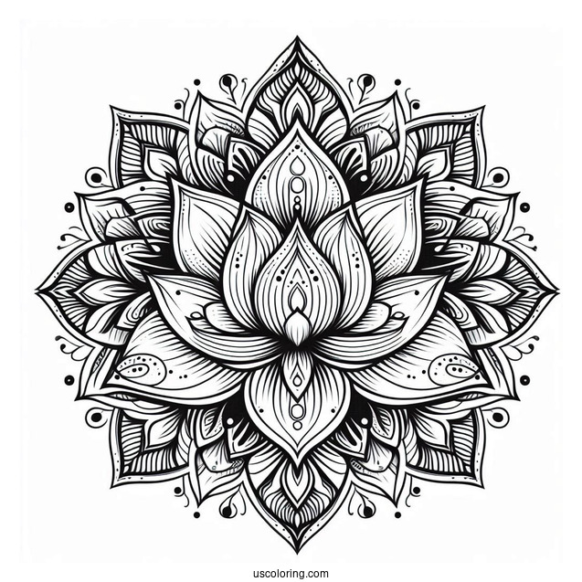 Lotus Inside A Complex Flower Mandala Coloring Page