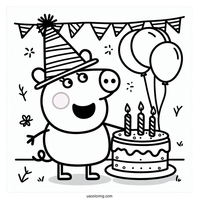 Peppa Pig Happy Birthday Coloring Sheet For Kids