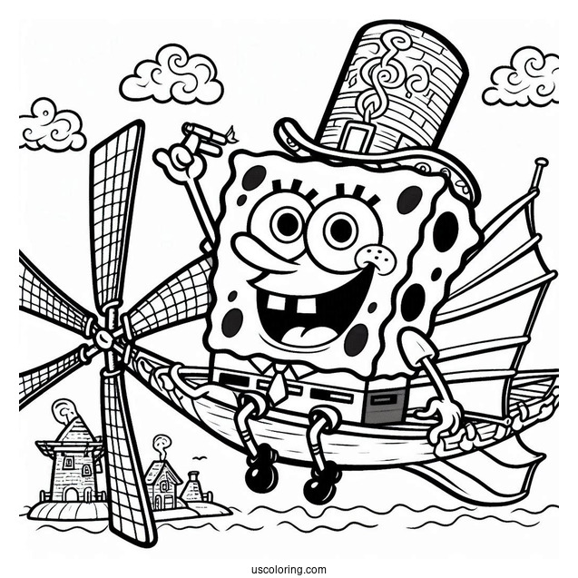 SpongeBob Coloring Page Of The Flying Dutchman