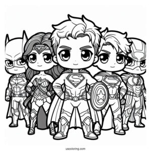 Chibi Justice League Coloring Page Of Heroes For Kids
