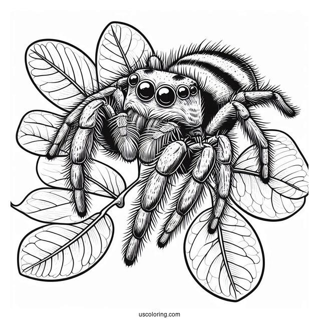 Jumping Spider Sitting On Leaves