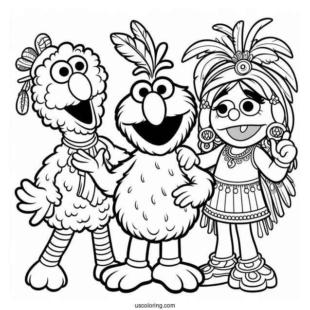 Realistic Abby, Big Bird, And Elmo Coloring Sheet