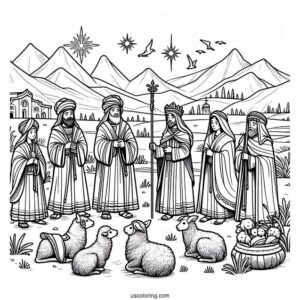 Nativity Coloring Page With Shepards And Kings