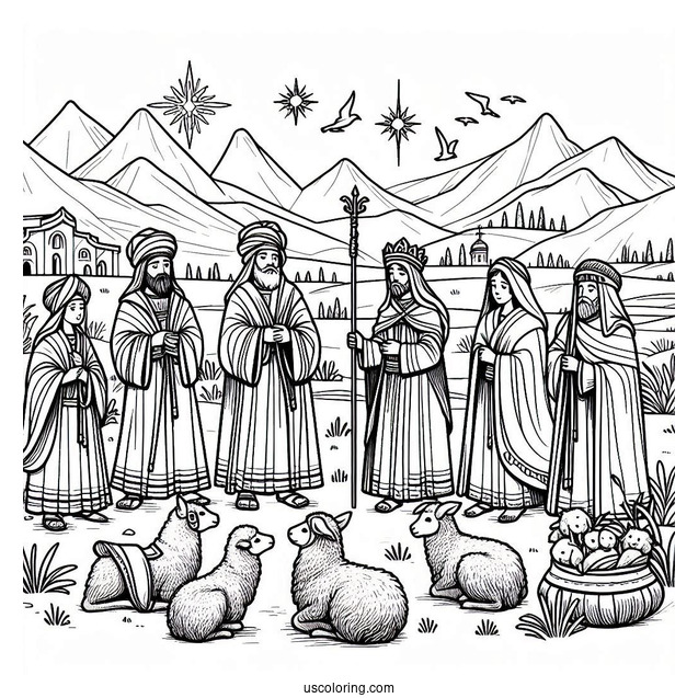 Nativity Coloring Page With Shepards And Kings