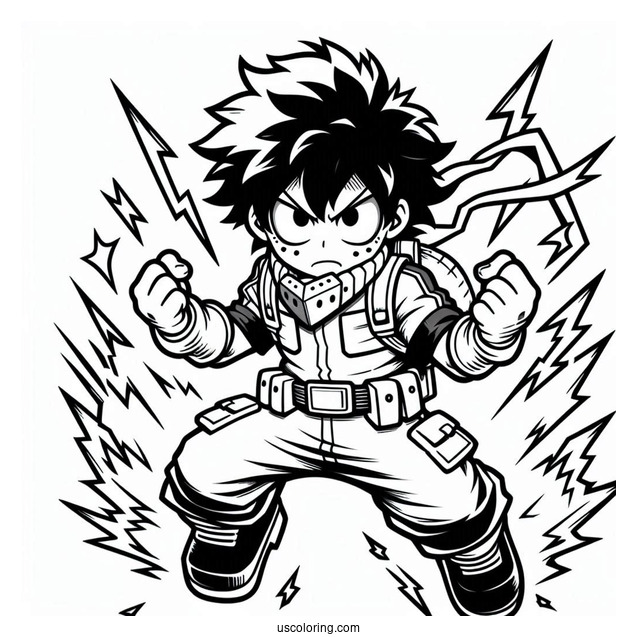 Deku Coloring Page Power Up In Battle