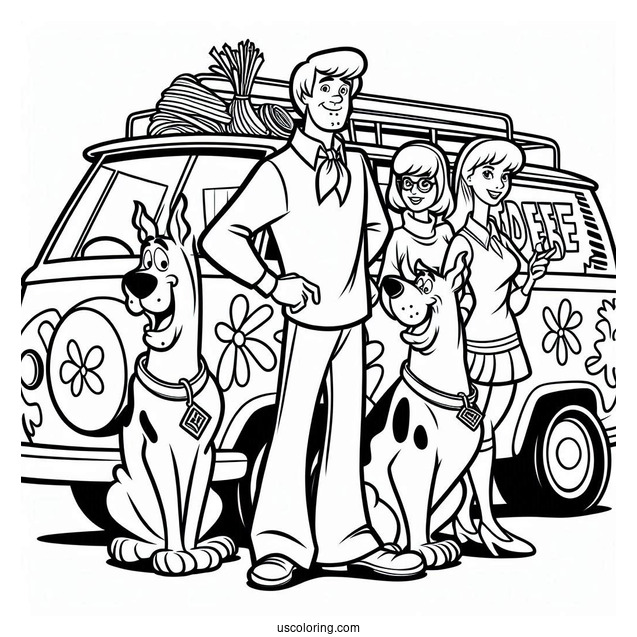Scooby-Doo Characters In The Mystery Machine To Color