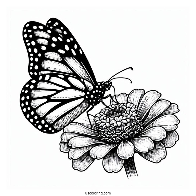 Monarch Butterfly Gathering Pollen From Zinnia Flower