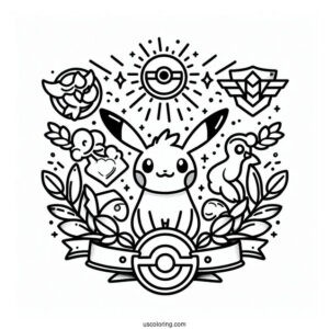 Pokemon Logo With Badges Coloring Sheet