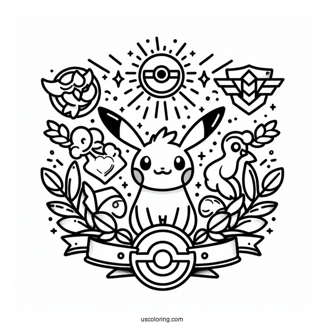 Pokemon Logo With Badges Coloring Sheet