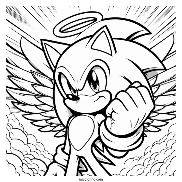 Super Sonic Coloring Page With Fist Up In Angel Island