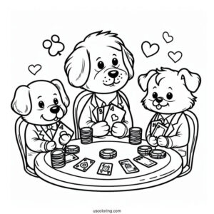 Funny Coloring Page Of Dogs Playing Poker