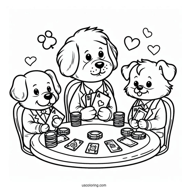 Funny Coloring Page Of Dogs Playing Poker