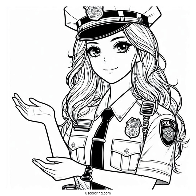 Police Woman In Front Of Police Station To Color