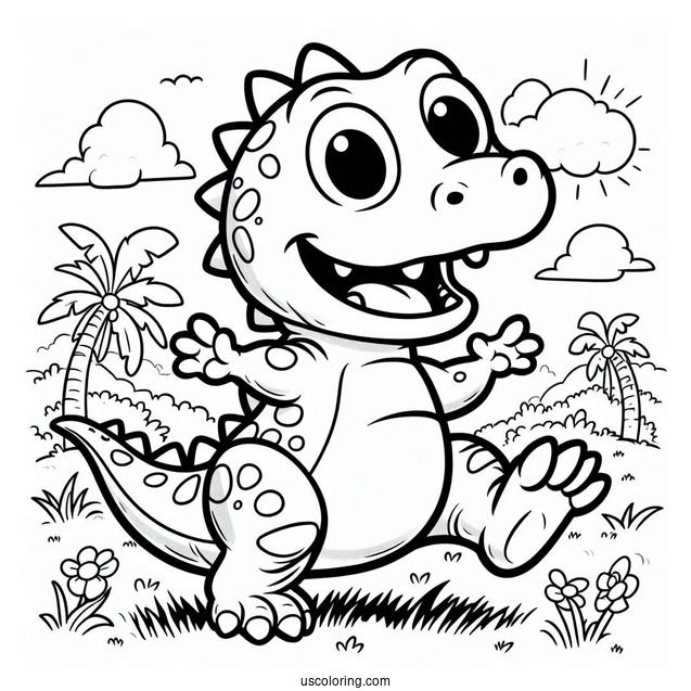 Rugrats Coloring Page Of Reptar The Dinosaur Walking On Grass