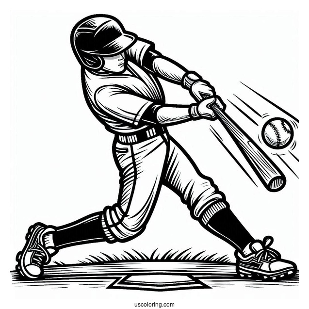 Coloring Page Of Baseball Player Hitting Home Run For Kids