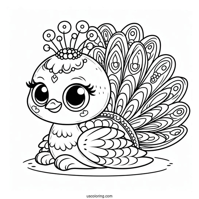 Smiling Cartoon Peacock Coloring Sheet
