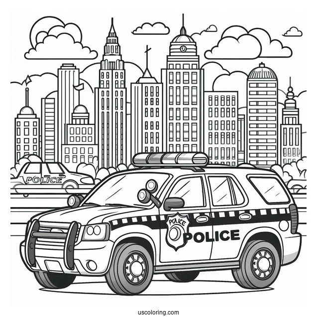 Coloring Page Of Police Car Driving In City