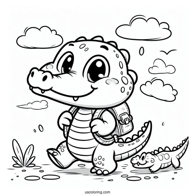 Crocodile Cartoon Character Going To School