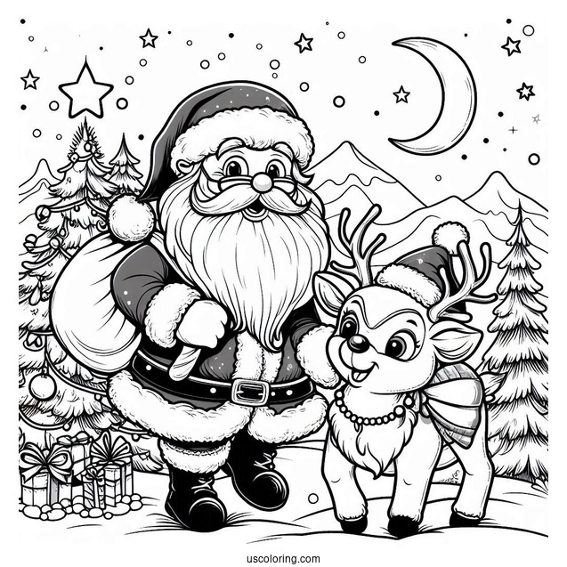 Santa Claus And Rudolph At The North Pole