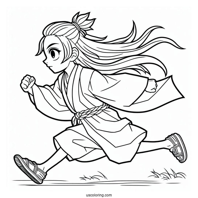 Easy Outline Of Running Tanjiro Coloring Page For Kids